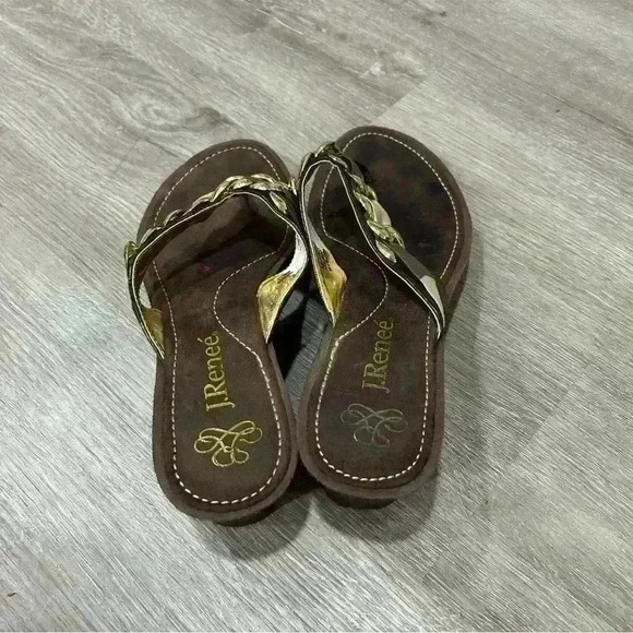 J. Renee Brown Wedge Flip Flop Sandals - Picture 4 of 5